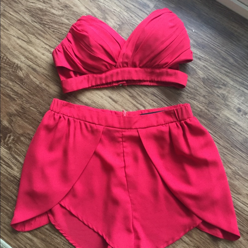 Red Two-Piece Set/Shorts with Bandeau Top